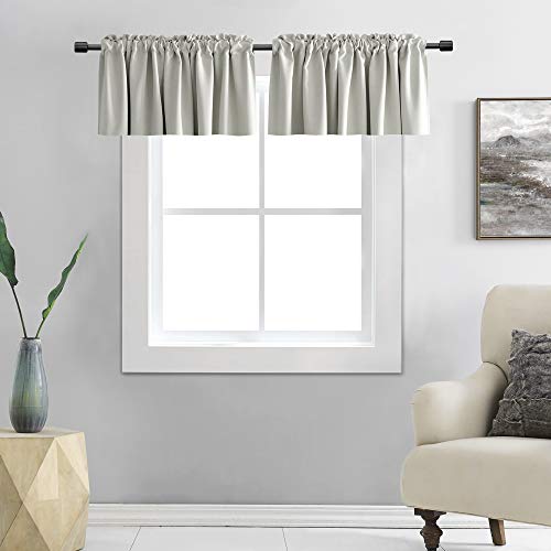 DONREN Light Grey Valance - Kitchen Valances for Small Window with Rod Pocket (2 Panels,42 by 15 Inch)
