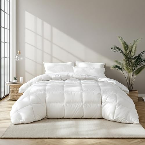 "Beautyrest Luxury Hotel Collection King Size White Goose Feather Down Fiber Comforter,Ultra-Soft 100% Cotton Breathable Down Comforter Fluffy Duvet Insert,All Seasons/King (106"" W X 90"" L)"