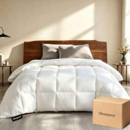 "Beautyrest Luxury Hotel Collection King Size White Goose Feather Down Fiber Comforter,Ultra-Soft 100% Cotton Breathable Down Comforter Fluffy Duvet Insert,All Seasons/King (106"" W X 90"" L)"