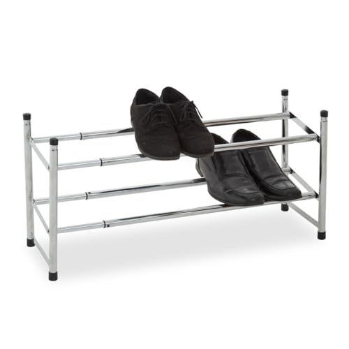 Premier Housewares Extendable Shoe Rack - Two Tier Shoe Stand - Angled Shelves of Shoe Racks Storage - Spacious Under Stairs Shoe Storage Stackable Shoes Organiser
