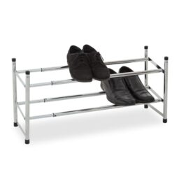 Premier Housewares Extendable Shoe Rack - Two Tier Shoe Stand - Angled Shelves of Shoe Racks Storage - Spacious Under Stairs Shoe Storage Stackable Shoes Organiser