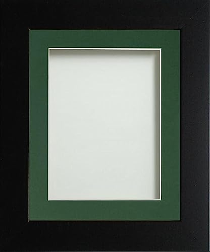 Frame Company Watson Matte Black Picture Photo Frame fitted with Perspex, 12x10 inch with Bottle Green Mount for image size 9x7 inch