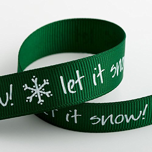 Italian Options Green Let It Snow Grosgrain Ribbon, Christmas Ribbon for Crafts, Gift Wrapping, Wreaths, Tree Decorations, Hair Bows, Green, White Print, 16 mm x 5 Metre Roll