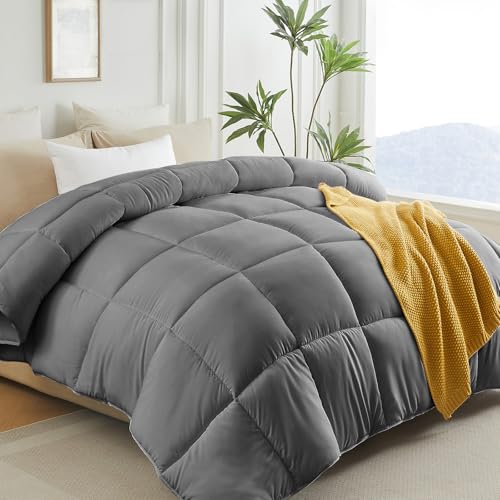 L LOVSOUL Duvet Single 173 x 229 cm, Alternative to Down Duvet All-Season Duvet with Corner Loops, Grey