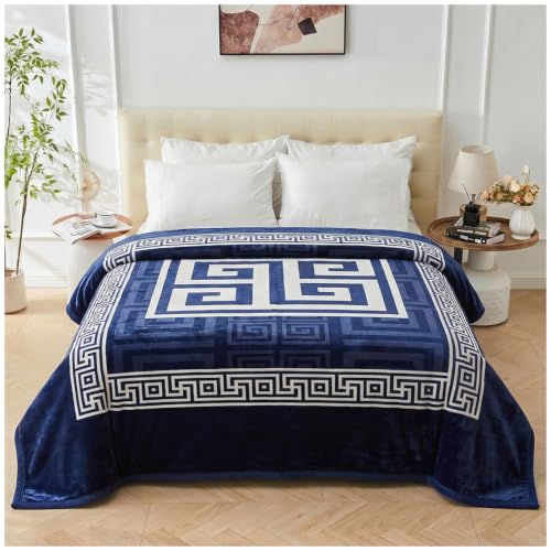 GC GAVENO CAVAILIA Greek Key Sherpa Fleece Blanket Faux Fur King Size Throw