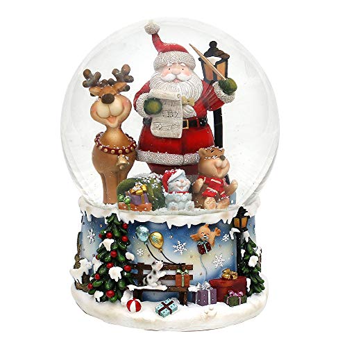 XXL Snow Globe, Santa with Funny Elk with Musical Mechanism, Melody: Rudolph The Red-Nosed Reindeer, Dimensions (L x W x H): 15 x 15 x 20 cm, Ball Diameter 15 cm
