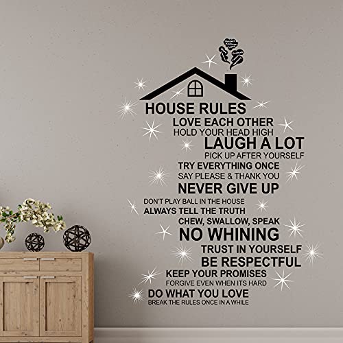 WALPLUS 60x120cm Wall Stickers 20pcs 3.8x3.8x1.4mm Swarovski Crystals +House Rules Motivation Inspiration Family Quote Mural Art Removable Self-Adhesive Decals Vinyl Nursury Living Room De Decors