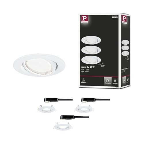 Paulmann 93390 recessed luminaire 3-Piece Set swivelling Round dimmable recessed Spotlight White spot Metal recessed lamp GU10