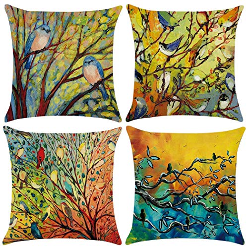 Unibedding Spring Birds Pillow Covers 18X18, Outdoor Farmhouse Birds Pillow Case,Turquoise Blue Birds Cushion Covers for Sofa, Couch, Patio Home Spring Summer Decoration,4 Pack