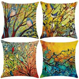 Unibedding Spring Birds Pillow Covers 18X18, Outdoor Farmhouse Birds Pillow Case,Turquoise Blue Birds Cushion Covers for Sofa, Couch, Patio Home Spring Summer Decoration,4 Pack