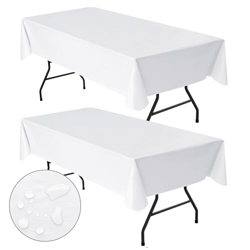 Nasitos 2 Pack White Rectangle Table Cover - 52x70 Inch Vinyl Plastic Table Cloth with Flannel Backing, Waterproof & Oil Proof for Wedding, Party, Special Events