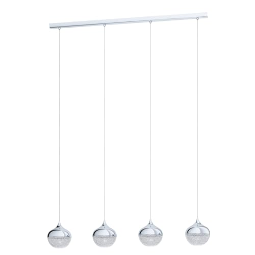 Eglo Pendant Light Mioglia 1, 3-Light Hanging Lamp, Elegant, Pendant Lamp Made of Steel, Plastic and Granite in Chrome, White, Clear, Dining Table Lamp, Hanging Living Room Lamp with E14 Socket