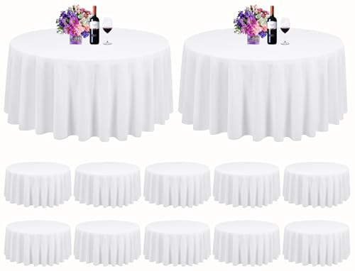 FXKS 12 Pack Round Tablecloth White Tablecloth 90 Inch,Circle Polyester Table Cloth,Washable Fabric Stain and Wrinkle Resistant Premium Round Table Cover for Wedding Parties Banquet Reception Dining