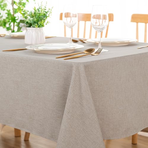 DWCN Square Faux Linen Tablecloth - Textured Waterproof Spill-Proof Wrinkle and Stain Resistant Table Cloth Decorative Fabric Farmhouse Table Cover for Kitchen Dining Party, 54 x 54 Inch, Stone