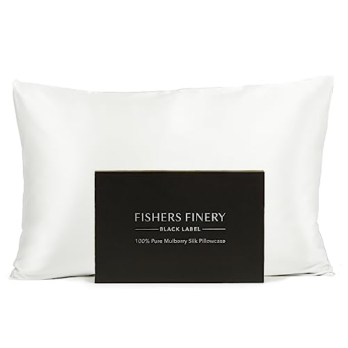 100% Pure 30MM Mulberry Silk Pillowcase, Our Most Luxurious Black Label Collection (Natural White, King)