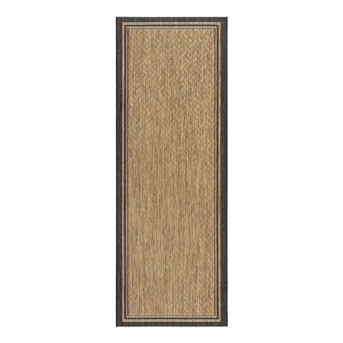 Gertmenian 22013 Outdoor Rug Freedom Collection Bordered Theme Smart Care Deck Patio Carpet 2x6 Runner, Border Black Tan