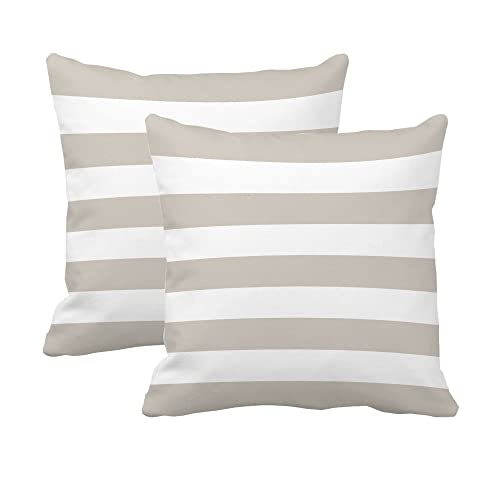 Leaveland Gray and White Stripe Set of 2 16x16 Inch Cotton Polyester Square Throw Pillow Cover Decorative Soft Cushion Case Fall Autumn Winter Christmas Home Decor Sofa Standard Size Accent Pillowcase