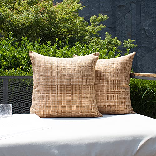 Kevin Textile Pack of 2 Decorative Outdoor Waterproof Pillow Covers Square Garden Cushion Sham Throw Pillowcase Shell for Patio Tent Couch 20x20 Inch Beige