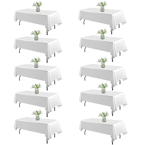 WIGENIUS Table Cloth,Polyester Table Cover, Tablecloth for Wedding Dining Table Buffet Parties and Camping (White, 60??102inches 10packs)