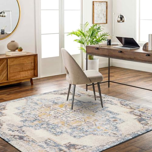 Livabliss Sun Orlando Vintage Carpet 200 cm – Living Room & Bedroom, Scandi Neutral Traditional Pattern, Easy Care Pile, Blue, Mustard & Beige