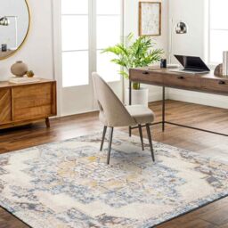 Livabliss Sun Orlando Vintage Carpet 200 cm – Living Room & Bedroom, Scandi Neutral Traditional Pattern, Easy Care Pile, Blue, Mustard & Beige