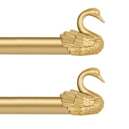 "TANGWIN Gold Decorative Curtain Rods for Windows:Adjustable Farmhouse Curtain Rod for Bedroom Living Room,Heavy Duty Rustic Drapery Rods with Vintage Swan Finials Easy Install,Brass Gold 2 Pack 18-45"""