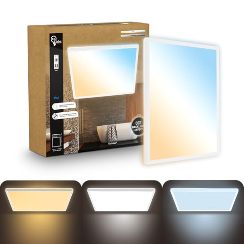 B.K.Licht - LED Panel with Remote Control, Slim, Dimmable, Adjustable CCT from Warm to Daylight White, IP44, Ceiling Lights, Bathroom Light, Bathroom Lights Ceiling, Living Room, 42x42x3 cm, White