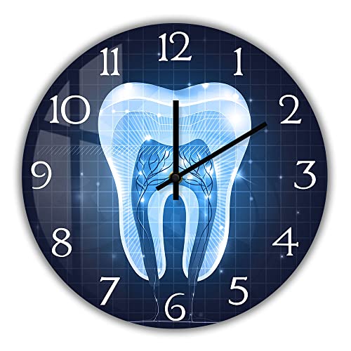 Geek Alerts Abstract Blue Dental Design Silent Non Ticking Wall Clock 12inch Teeth Acrylic Print Hanging Watch for Dentist Clinic Office Healthy Tooth Cross Section Anatomy Decor (Acrylic Framless)