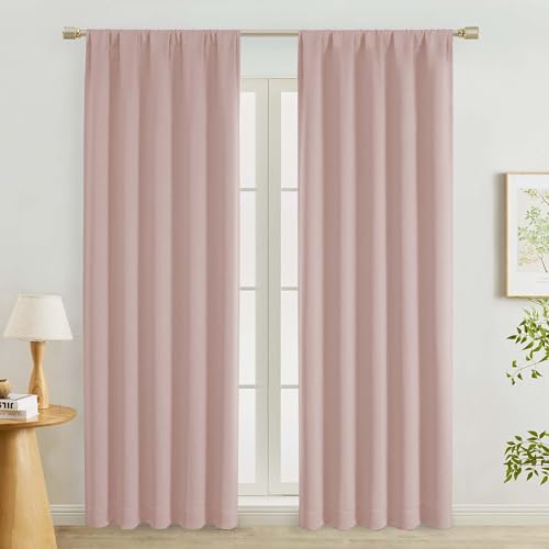 "Lecloud Blush Pink Room Darkening Curtains 84 Inches Long 2 Panels Set, Solid Thermal Insulated Rod Pocket Window Treatments, Soft Curtain Drapes for Bedroom Living Room, 50"" W x 84"" L"
