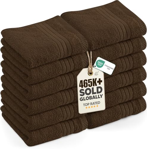 Utopia Towels - 12 Pack Luxury Wash Cloths Set (30 x 30 CM) 100% Cotton Ring Spun, Highly Absorbent and Soft Feel Washcloths for Bathroom, Spa, Gym, and Face Towel (Brown)