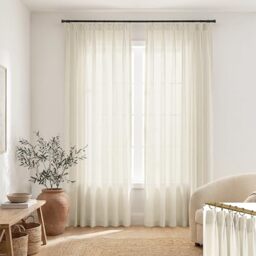 SHINELAND Sliding Door Curtains for Patio,100 Inch Long Linen Extra Wide Window Light Filtering Semi Sheer Double Pinch Pleated Custom Curtains for Sliding Glass Doors Sunroom 2 Panels Set