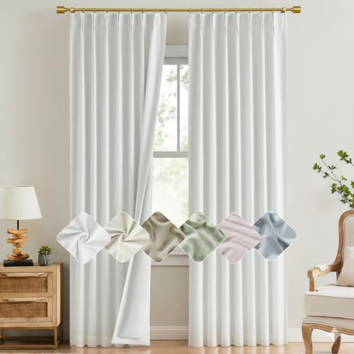 "Kayne Studio White Pinch Pleated Blackout Curtains 95 Inch Long,Linen Blended Room Darkening Thermal Insulated Soundproof Window Treatment Drapes for Living Room Bedroom,18 Hooks,2 Panels,40""x95"""
