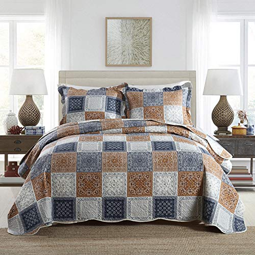 NEWLAKE Quilt Bedspread Sets-Color Block Pattern Reversible Comforter Coverlet Set,King Size