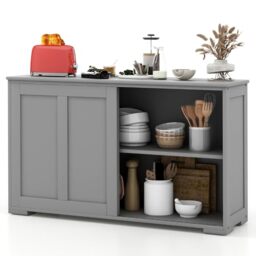 GiantexUK Kitchen Sideboard, Wooden Buffet Cabinet with Adjustable Shelf and Sliding Doors, Freestanding Storage Cupboard Unit for Dining Living Room Hallway (without glass, Grey)