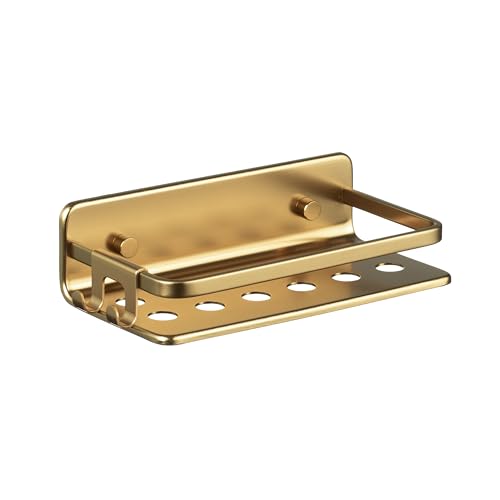 TATAY Shower Caddy Aluminium Moisture Resistant Easy Drainage - Shower Caddy Bathroom - Dimensions 10x5.5x20 cm - Quick Fix System - Screws Included - Rectangular Shape, Gold