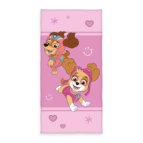 Herding Paw Patrol Bath Towel, Approx. 70 x 140 cm, 100% Cotton/Velour, Pink