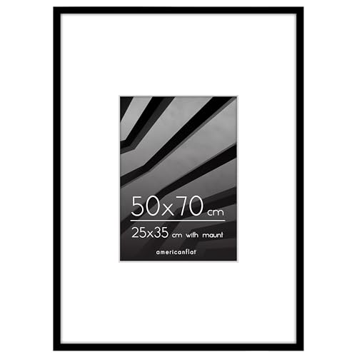 Americanflat 50x70 cm Picture Frame with Polished Plexi Cover - Use as 25x35 cm Wall Photo Frame with Mount or Display 70x50 cm Photo without Mount - Streamline Collection - Black