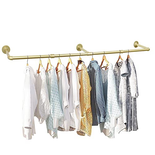Oroonoko 72inch Gold Wall Mounted Clothes Rack, Industrial Pipe Garment Rack Hanging Rod Bar for Closet Storage,Laundry Room Up to Max Load 132lbs(Gold)