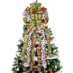 "Christmas Tree Topper Wreath Bow Large Green Christmas Bow Tree Topper, Red Green Dot Polyester Gift Bows for Xmas Ornament Holiday Home Thanksgiving Indoor/Outdoor Decoration 45""x13"""