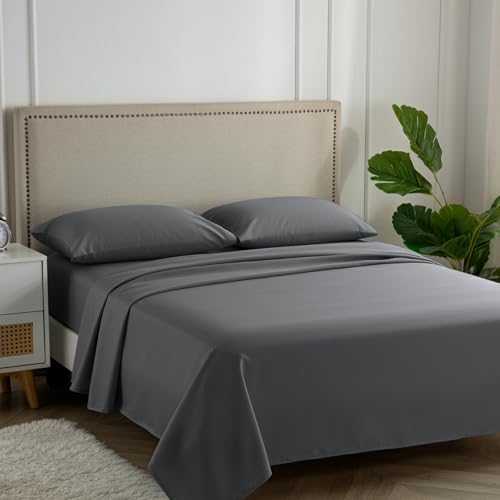 "Carressa Linen 100% Egyptian Cotton King Size Sheets Set - 600 Series Hydrangeas Collection Egyptian Cotton Sheets King Size (4 PC, Dark Grey), 16"" Deep Pocket Sateen Weave Luxury Bed Sheet"