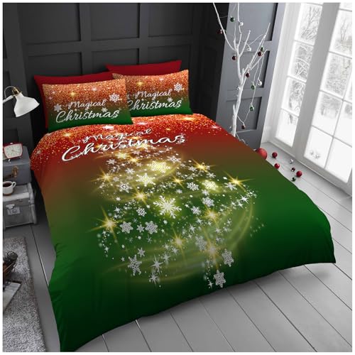 GC GAVENO CAVAILIA Christmas Duvet Cover King Size - Polyester Tree Xmas Bedding(230x220 cm) - Breathable Soft Quilt Cover King bed with Pillowcases - Winter KingSize Bedding Bed Cover