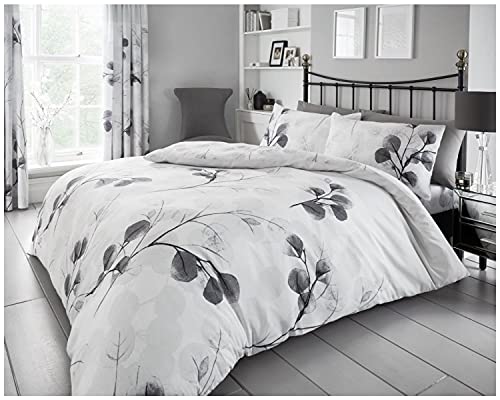 Gaveno Cavailia Honesty Leaf Luxurious Bed Set with Duvet Cover and Pillow Cases, Polyester-Cotton, Double - Grey