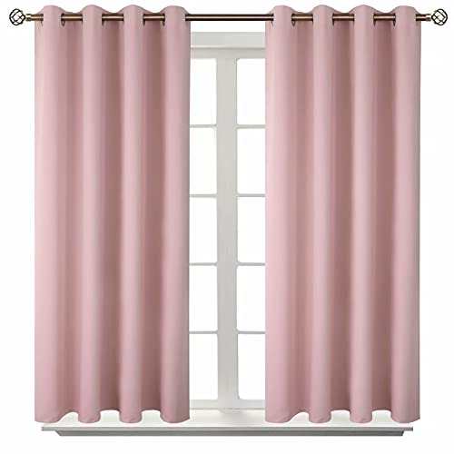 BGment Room Darkening Curtains 45 Inches Long - Grommet Thermal Insulated Drapes Window Treatment Curtains for Bedroom, 2 Panels, 52 x 45 Inch, Baby Pink