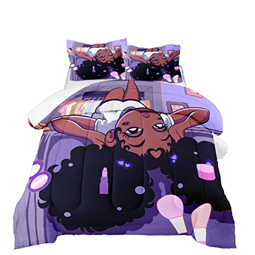 FJKJHKGJ African American Black Girl Twin Bedding Set, Twin Bed Comforter Sets for Girls Black Girl Magic Comforter Set Purple Twin Size Cute 2 Piece Quilt Set, 1 Comforter + 1 Pillowcase