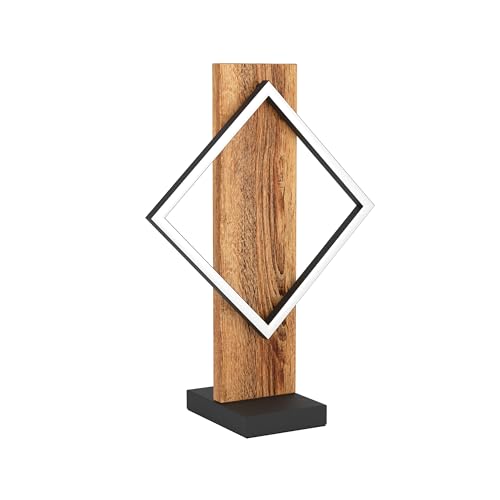 Eglo LED Bedside lamp Boyal, Table Light Fitting with Wooden Beam, Living Room and Bedroom Lighting, Rustic Wood and Black Metal, FSC Certified, Warm White, 42.5 cm