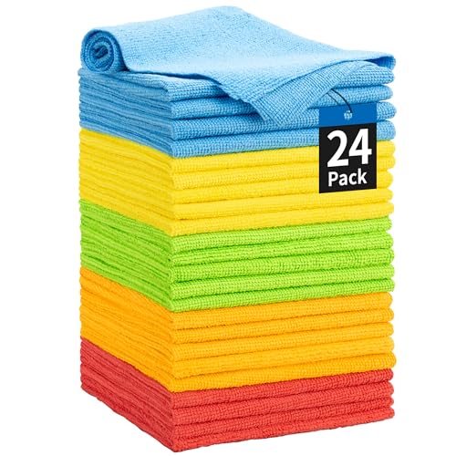 "HOMERHYME Microfiber Towels for Cars, 24 Pack Microfiber Cleaning Cloths, 11.5""*11.5"" Cleaning Rags Towels Bulk Absorbent Lint-Free, All-Purpose for Detailing, Office, Household Cleaning"