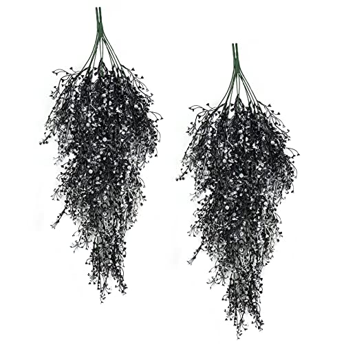 RECUTMS 4Pcs Artificial Hanging Wisteria Plants 31.5In Plastic Black White - Halloween Archway Greenery,Witchy Goth Decorations,Real Touch,Durable and Realistic,Renter Friendly,Diy Trailing Potted Decor