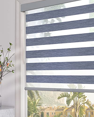 "Persilux Blackout Zebra Blinds for Windows (22"" W x 64"" H, Dark Grey) Cordless Zebra Shades for Indoor Windows, Sheer Shades Thermal Insulated Blinds with Upgraded Cassette, Window Shades for Home"