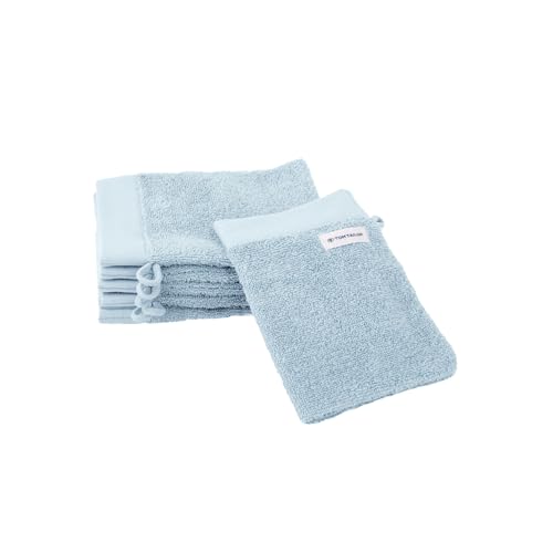 Herding TOM TAILOR Wash Mitts Set of 6 16 x 21 cm 100% Cotton/Terry Cloth with Hanger and Label with Logo, Colour Bath Towel Light Blue (Sky Blue)