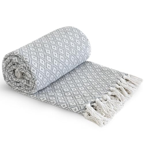 Emma Barclay Casablanca - Scandi Woven Recycled Cotton Chair Sofa Setee Bed Throw Over Blanket in Silver - 70x100 (178x254cm)